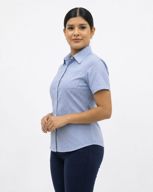 Blusa Manga Corta Modelo - 1550 Azul Cuadros