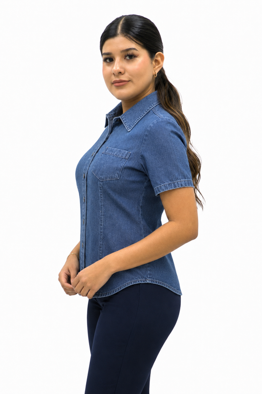Blusa Manga Corta Modelo - Mezclilla Gruesa