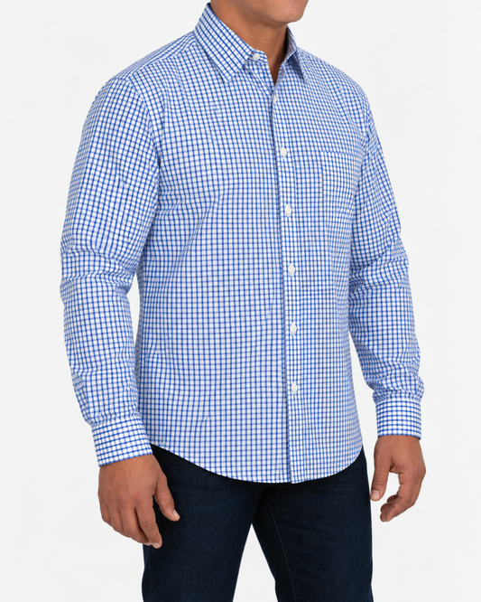Camisa Hombre Moda Juvenil Modelo 2033 Azul Manga Larga