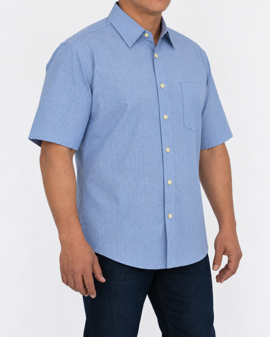 Camisa Hombre Moda Juvenil Modelo 1550 Azul Manga Corta