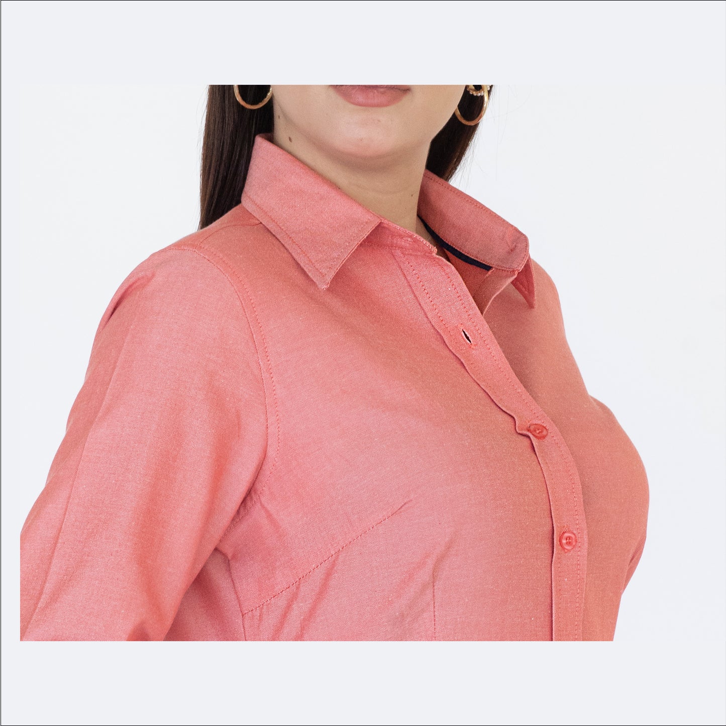 Blusa Manga Larga Modelo - Oxford Hindú Coral