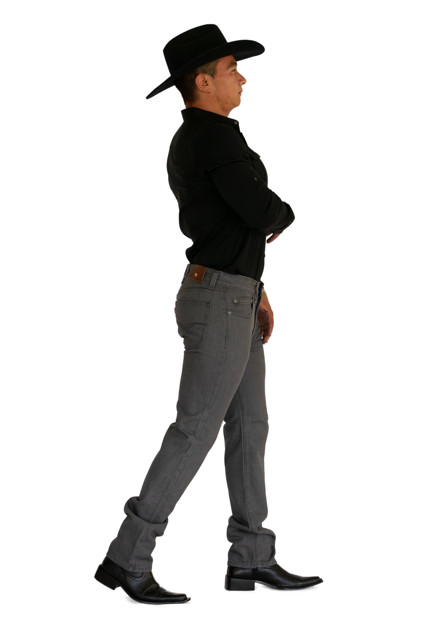Pantalón De Mezclilla Gris - Corte Recto Rígido Blue Stone