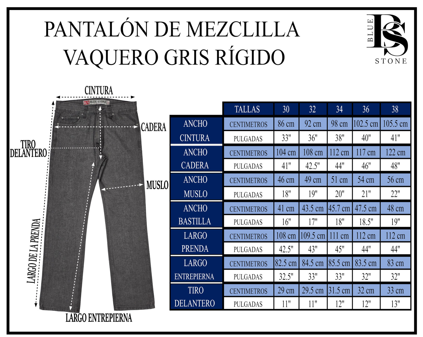 Pantalón De Mezclilla Gris - Corte Recto Rígido Blue Stone