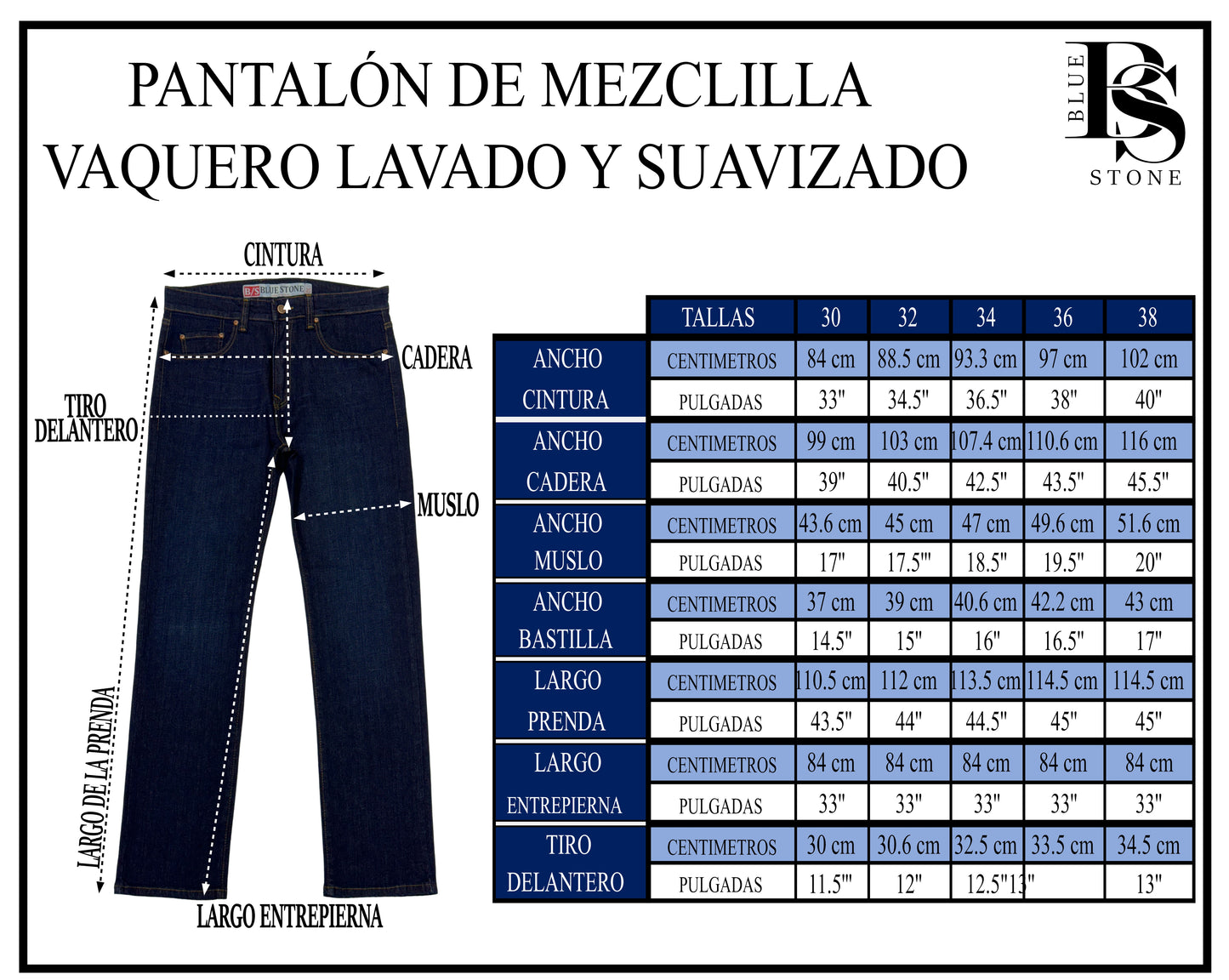 Pantalón De Mezclilla Lavado y Suavizado Hombre - Corte Recto Stretch Blue Stone