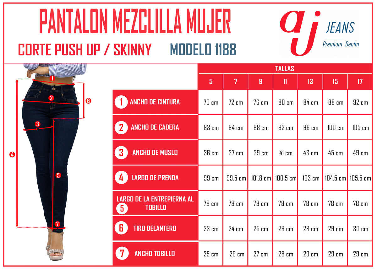 Pantalón De Mezclilla Para Mujer Push Up / Skinny Mod 1188