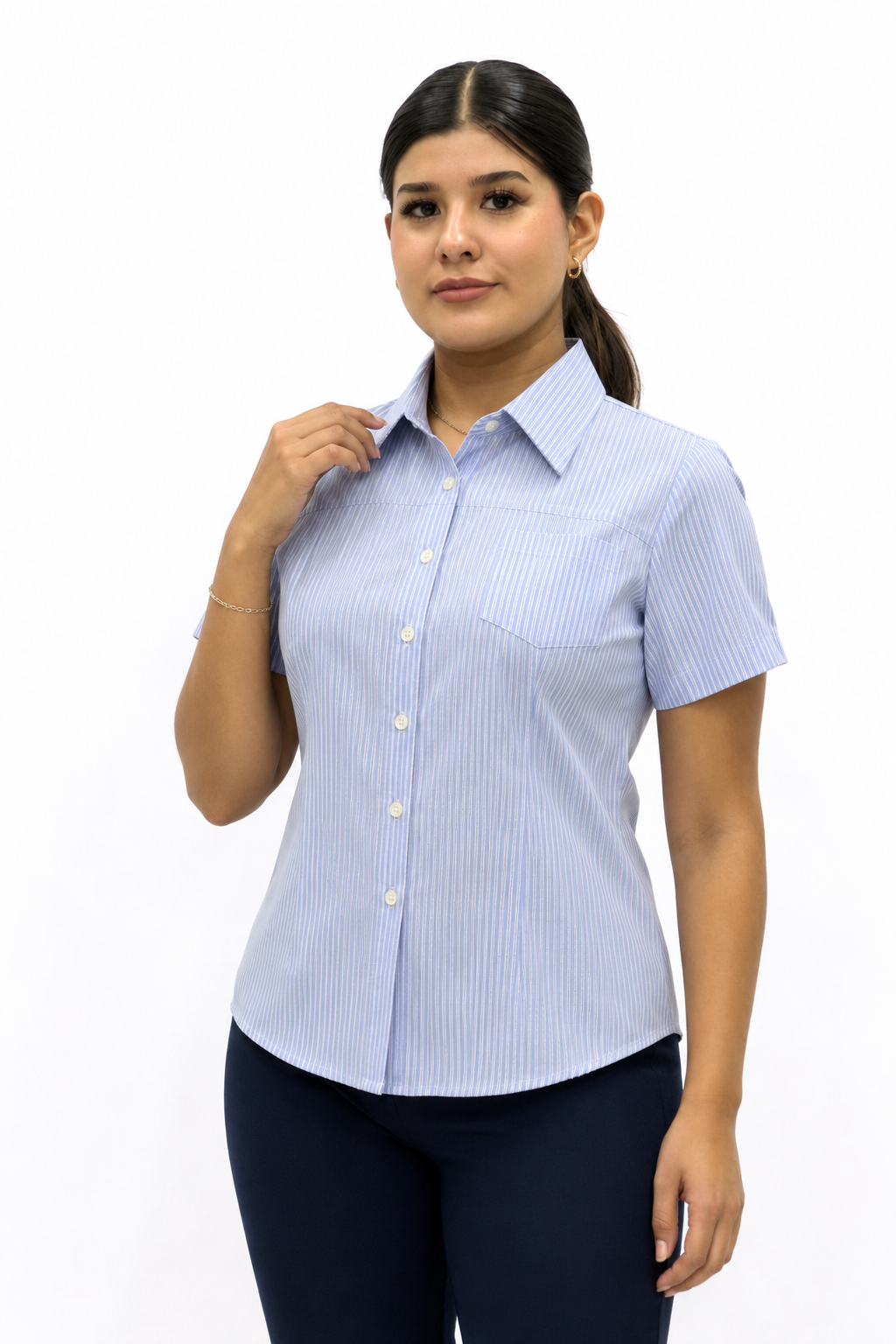 Blusa Manga Corta Modelo - 1551 Azul Rayas