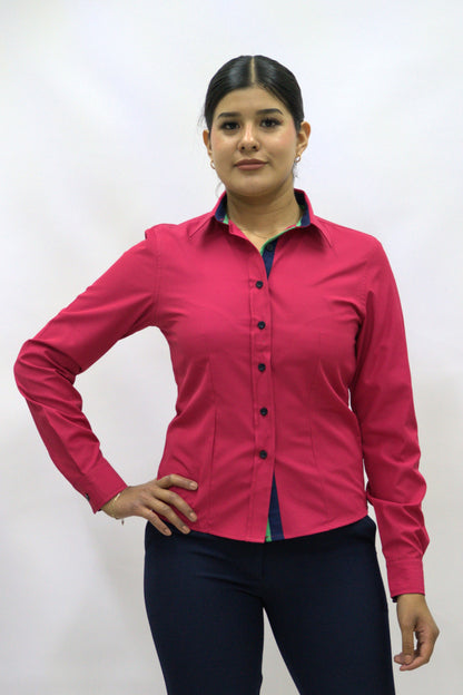 Blusa Manga Larga Modelo - Microcuadros 03 Fresa