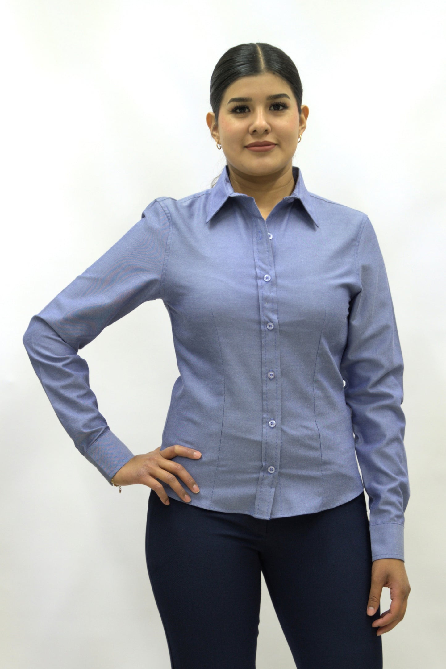 Blusa Manga Larga Modelo - Oxford Satinada Azul Marino