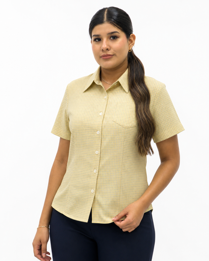 Blusa Manga Corta Modelo - 1528 Cuadros Amarillo