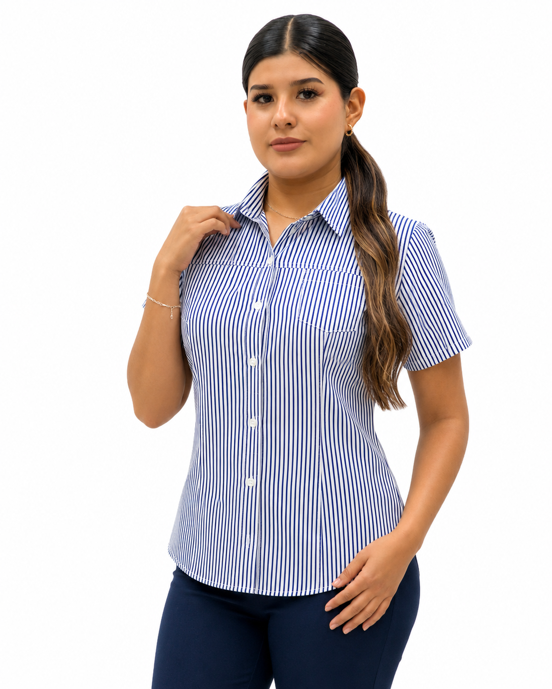 Blusa Manga Corta Modelo - 2030 Rayas Azul