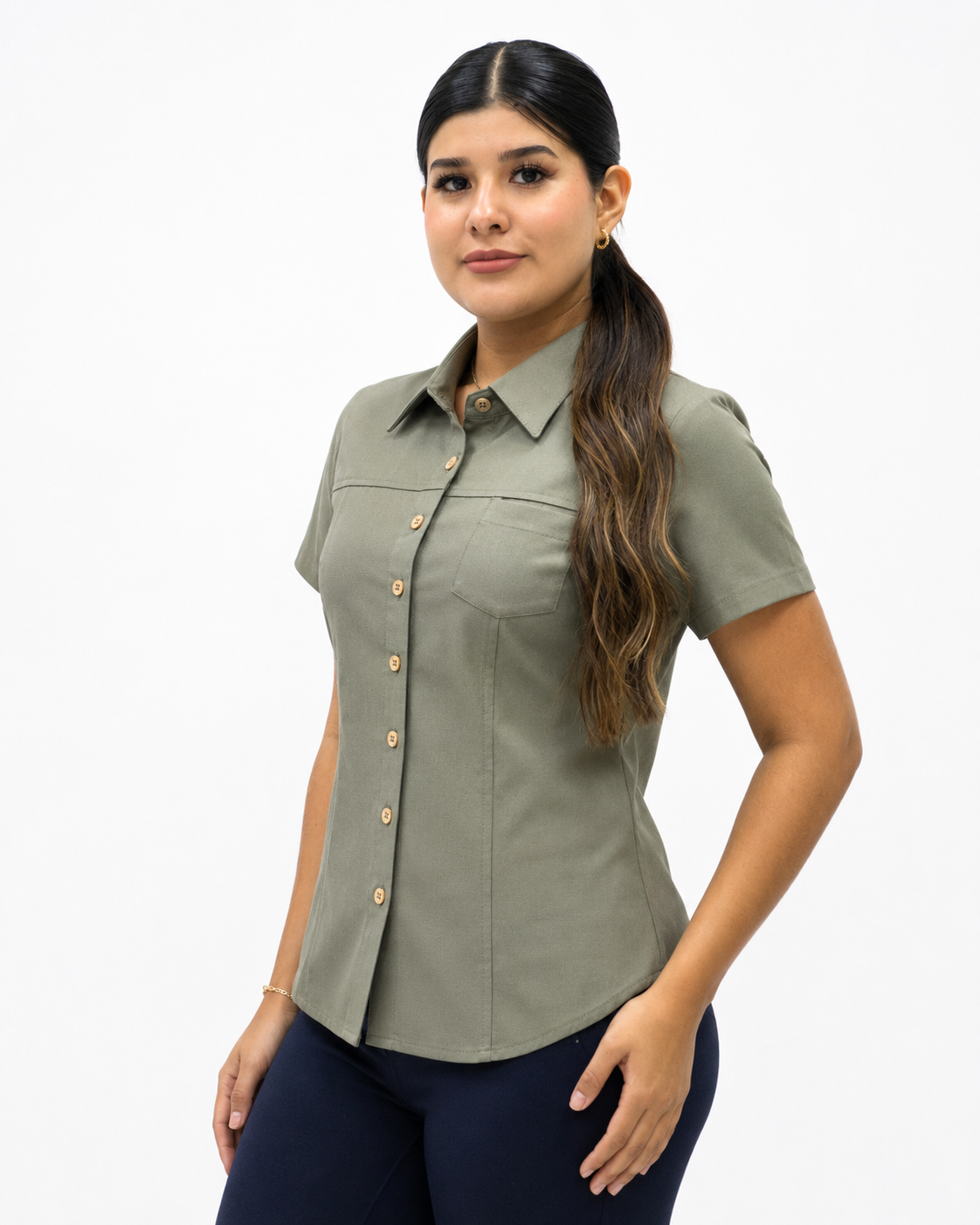 Blusa Manga Corta Modelo - 100 Verde Militar Claro