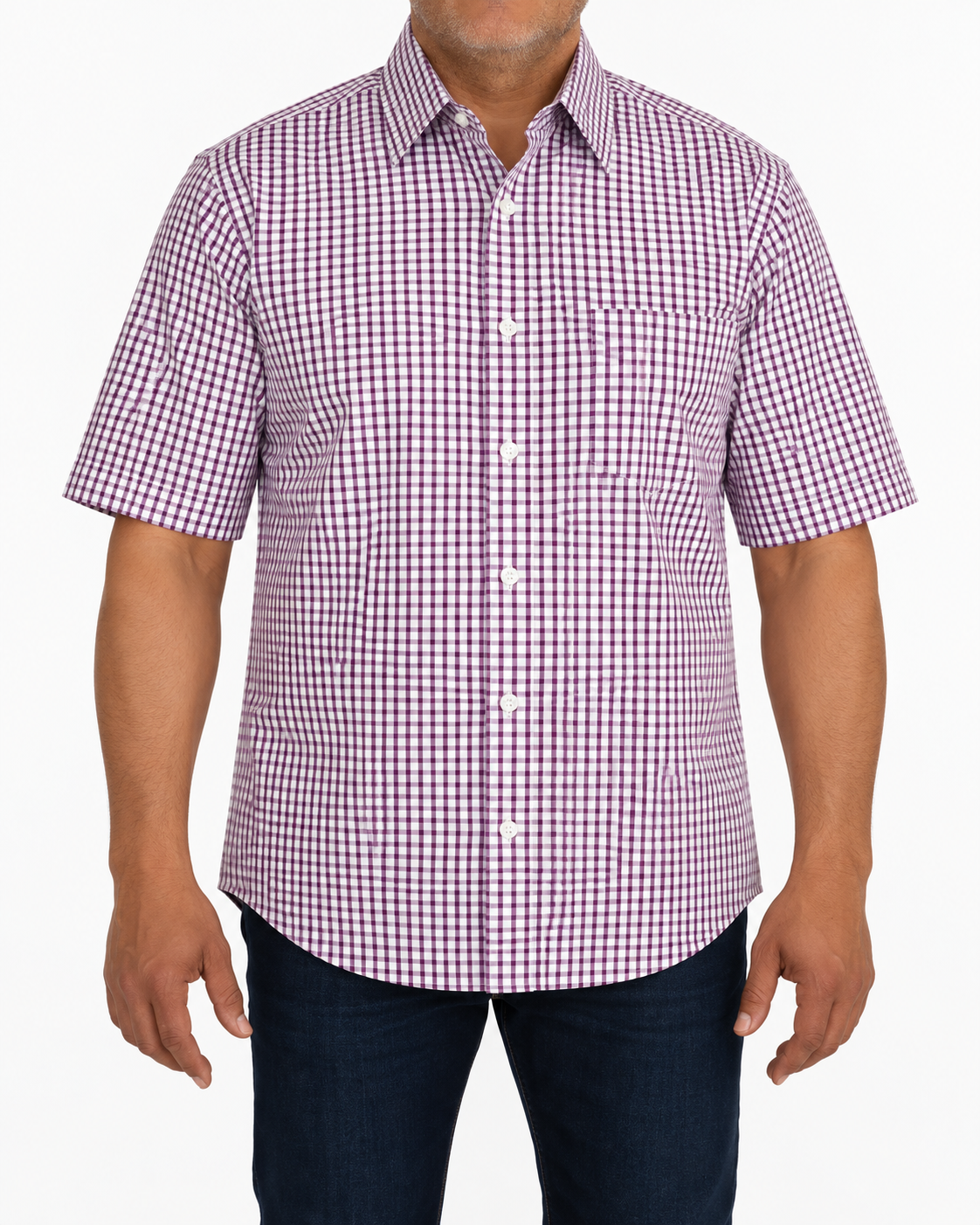 Camisa Hombre Moda Juvenil Modelo 2034 Cuadros Tinto Manga Corta