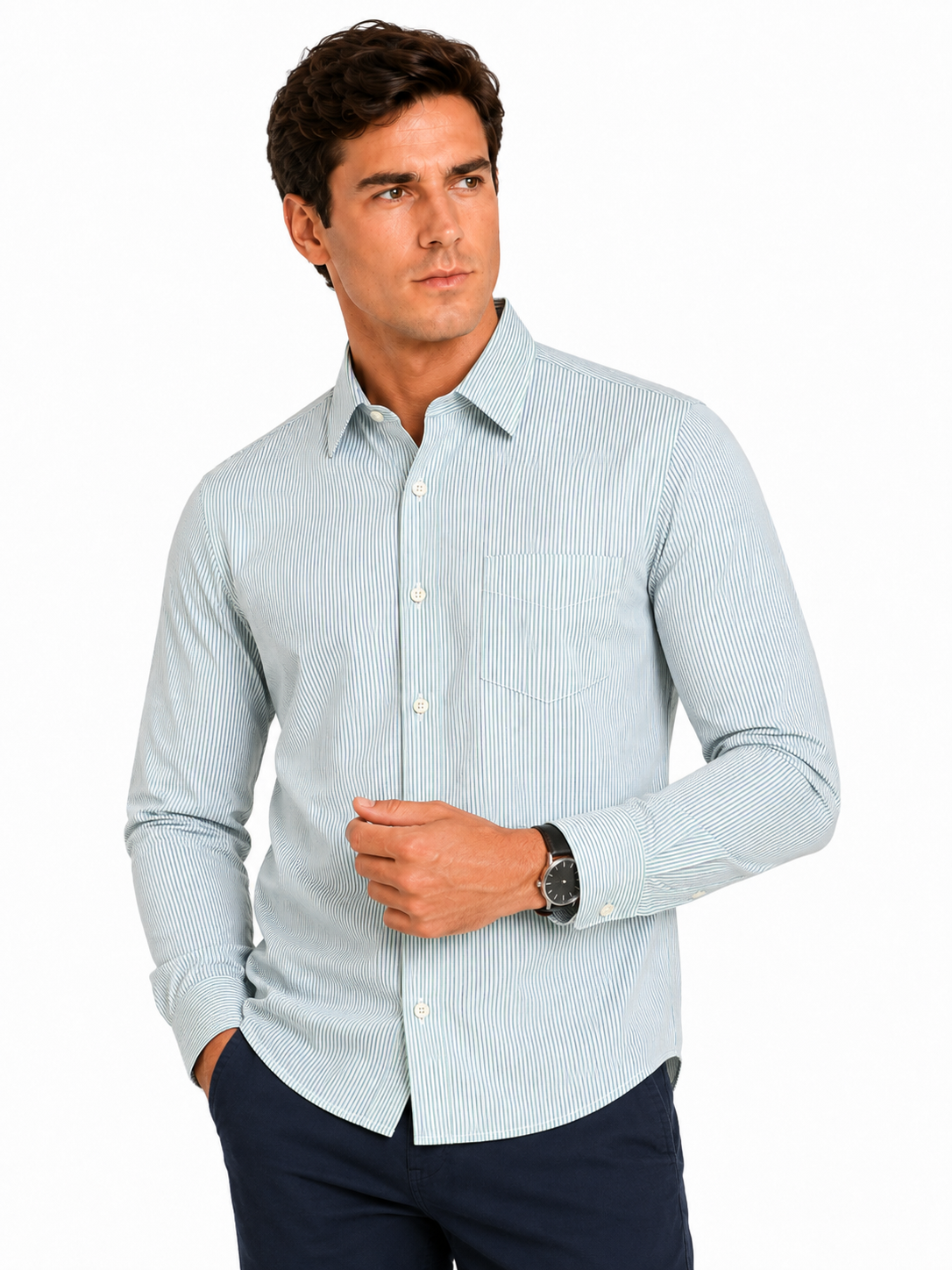 Camisa Hombre Moda Juvenil M774 Verde Manga Larga