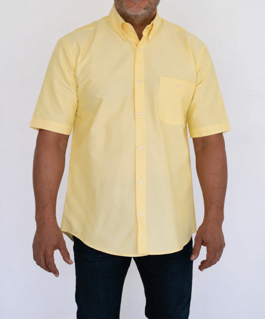 Camisa Hombre Moda Juvenil Modelo 100 Amarillo Oxford Manga Corta