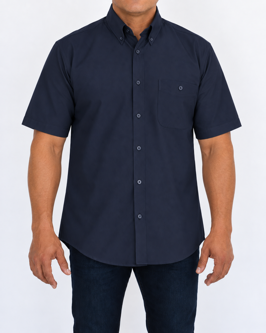 Camisa Hombre Moda Juvenil Modelo 100 Azul Marino Manga Corta