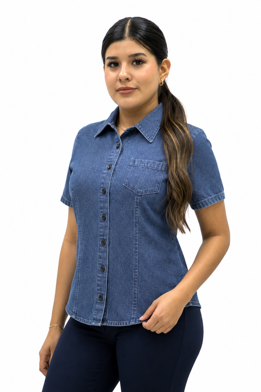 Blusa Manga Corta Modelo - Mezclilla Gruesa