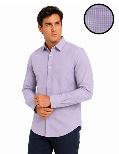 Camisa Hombre Moda Juvenil A-3 Lila Cuadros