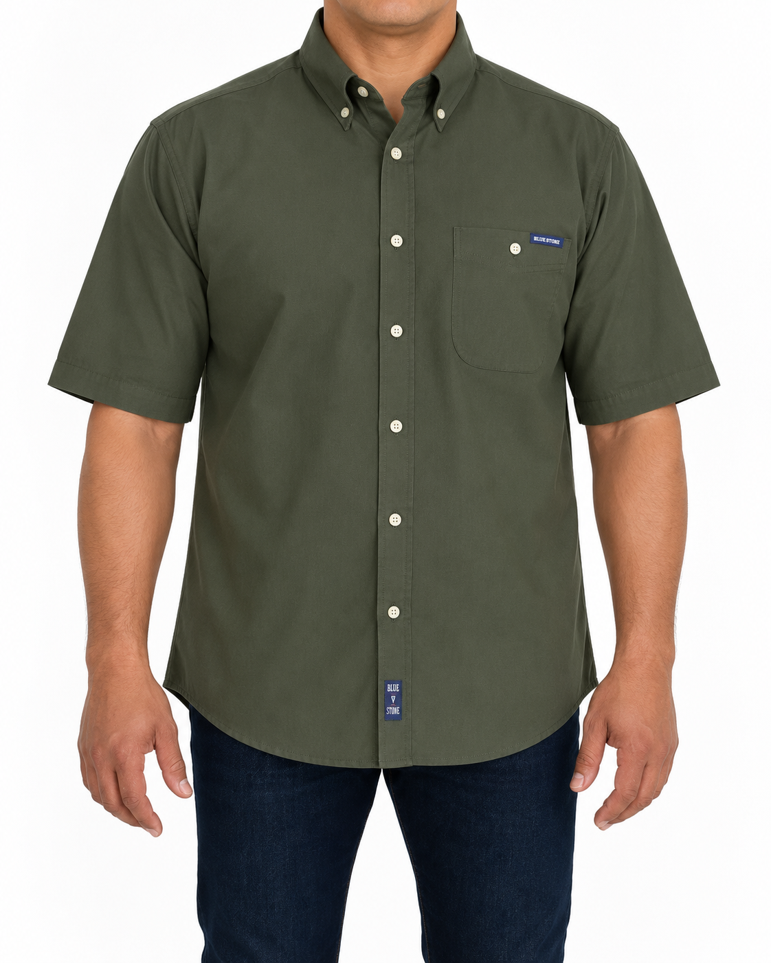 Camisa Hombre Moda Juvenil Modelo 100 Verde Militar Manga Corta