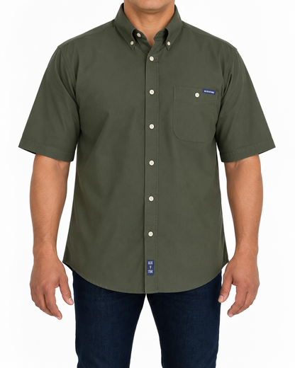 Camisa Hombre Moda Juvenil Modelo 100 Verde Militar Manga Corta