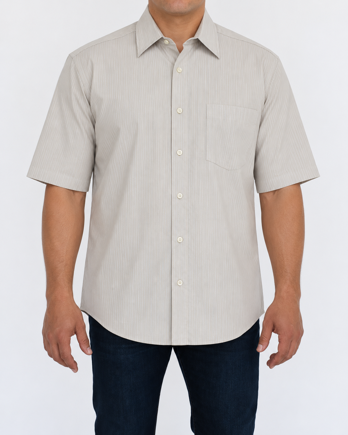 Camisa Hombre Moda Juvenil Modelo 1529 Gris Rayas Manga Corta