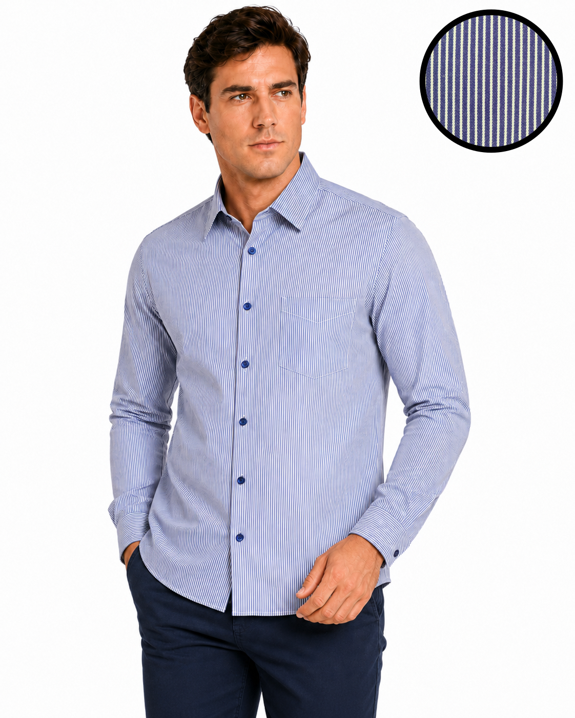 Camisa Hombre Moda Juvenil J-442 Azul Manga Larga