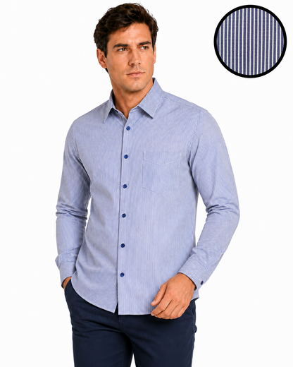 Camisa Hombre Moda Juvenil J-442 Azul Manga Larga