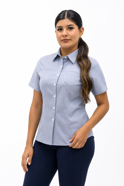 Blusa Manga Corta Modelo - 100 Azul Oxford