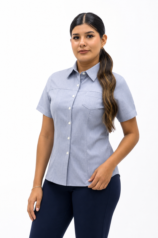 Blusa Manga Corta Modelo - 100 Azul Oxford