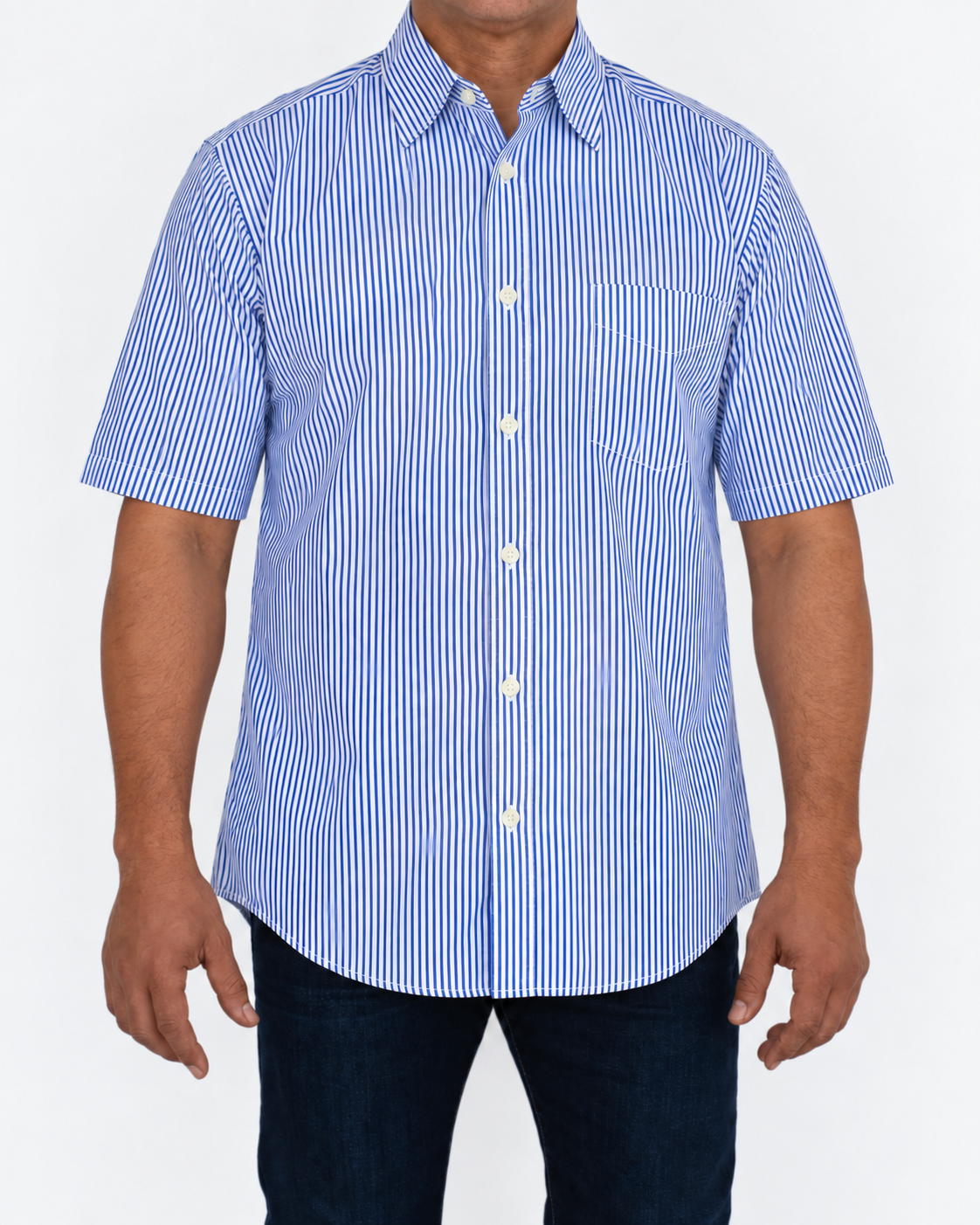 Camisa Hombre Moda Juvenil Modelo 2030 Rayas Azul  Manga Corta