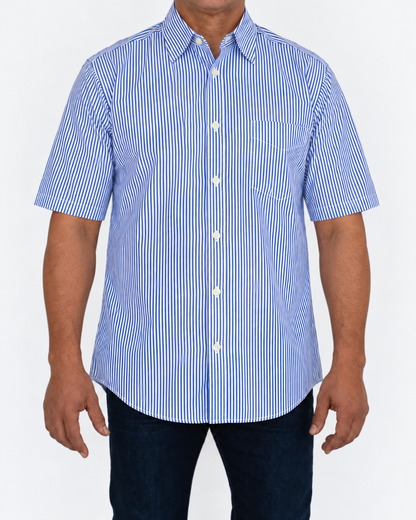 Camisa Hombre Moda Juvenil Modelo 2030 Rayas Azul  Manga Corta