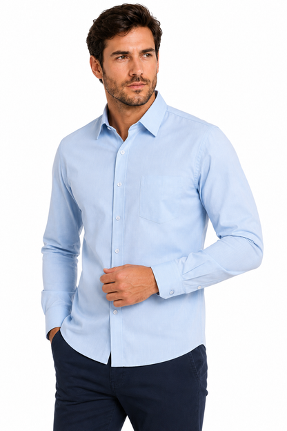 Camisa Hombre Moda Juvenil Toscana Azul Claro Manga Larga