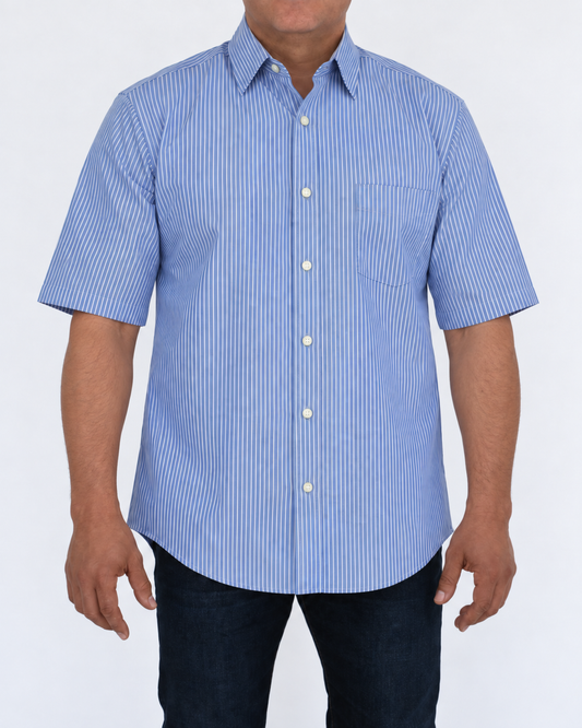 Camisa Hombre Moda Juvenil Modelo 2019 Azul Manga Corta