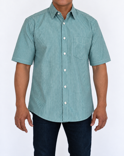 Camisa Hombre Moda Juvenil Modelo 2035 Verde Manga Corta