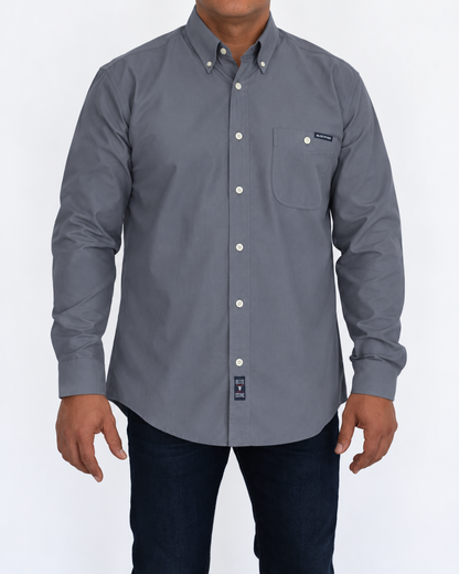 Camisa Hombre Moda Juvenil Modelo 100 Gris Claro Manga Larga