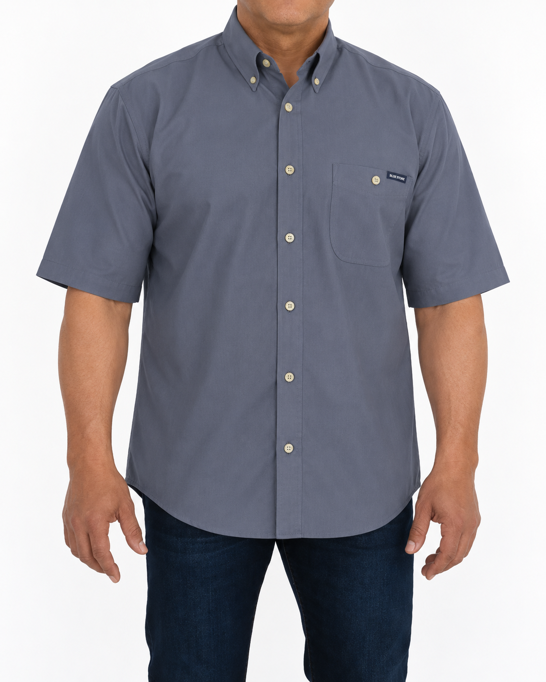 Camisa Hombre Moda Juvenil Modelo 100 Gris Oscuro Manga Corta
