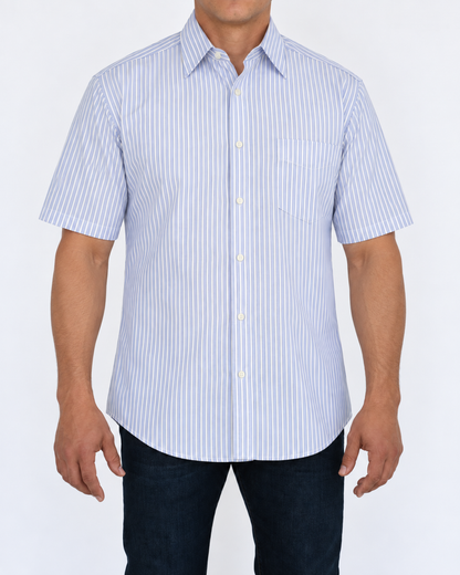 Camisa Hombre Moda Juvenil Modelo 2018 Azul Manga Corta