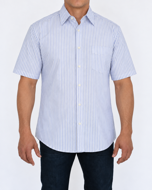 Camisa Hombre Moda Juvenil Modelo 2018 Azul Manga Corta