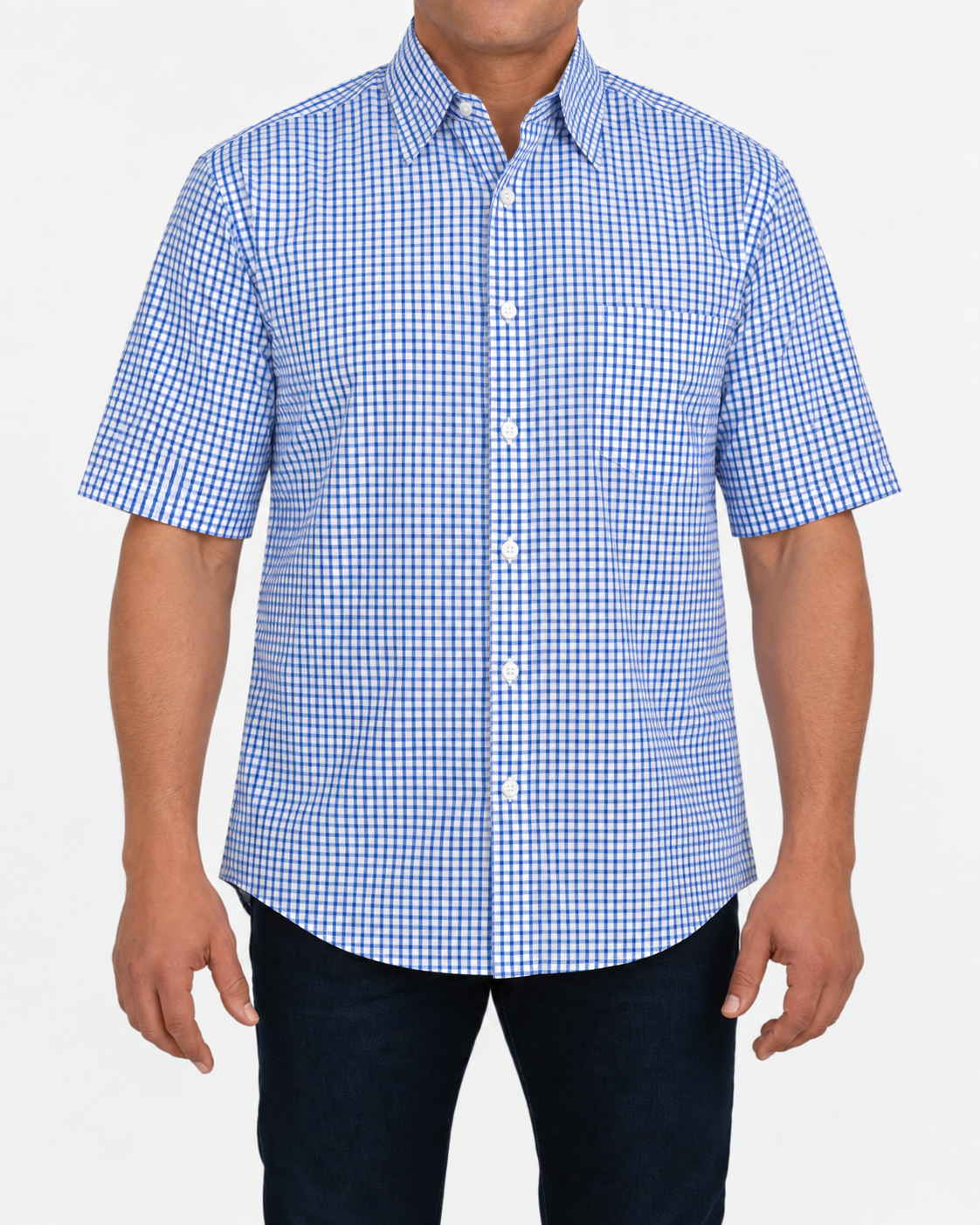 Camisa Hombre Moda Juvenil Modelo 2033 Cuadros Azul Manga Corta