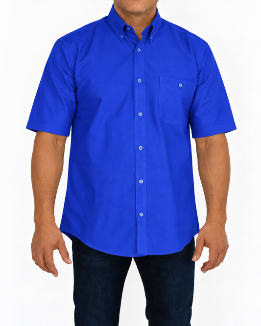 Camisa Hombre Moda Juvenil Modelo 100 Azul Rey Manga Corta