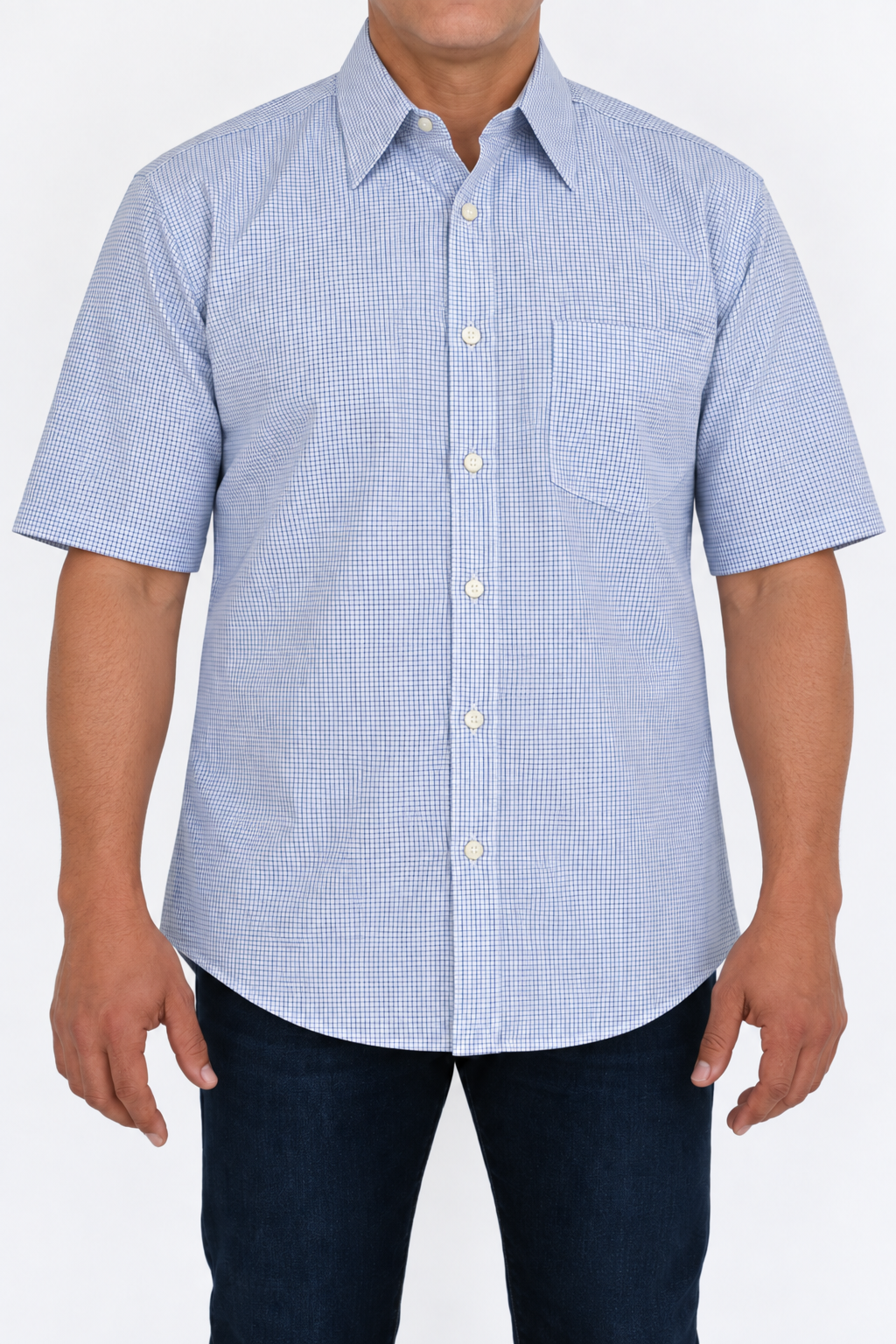 Camisa Hombre Moda Juvenil Modelo 2031 Cuadros Azul Manga Corta