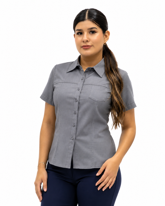 Blusa Manga Corta Modelo - 100 Gris Claro