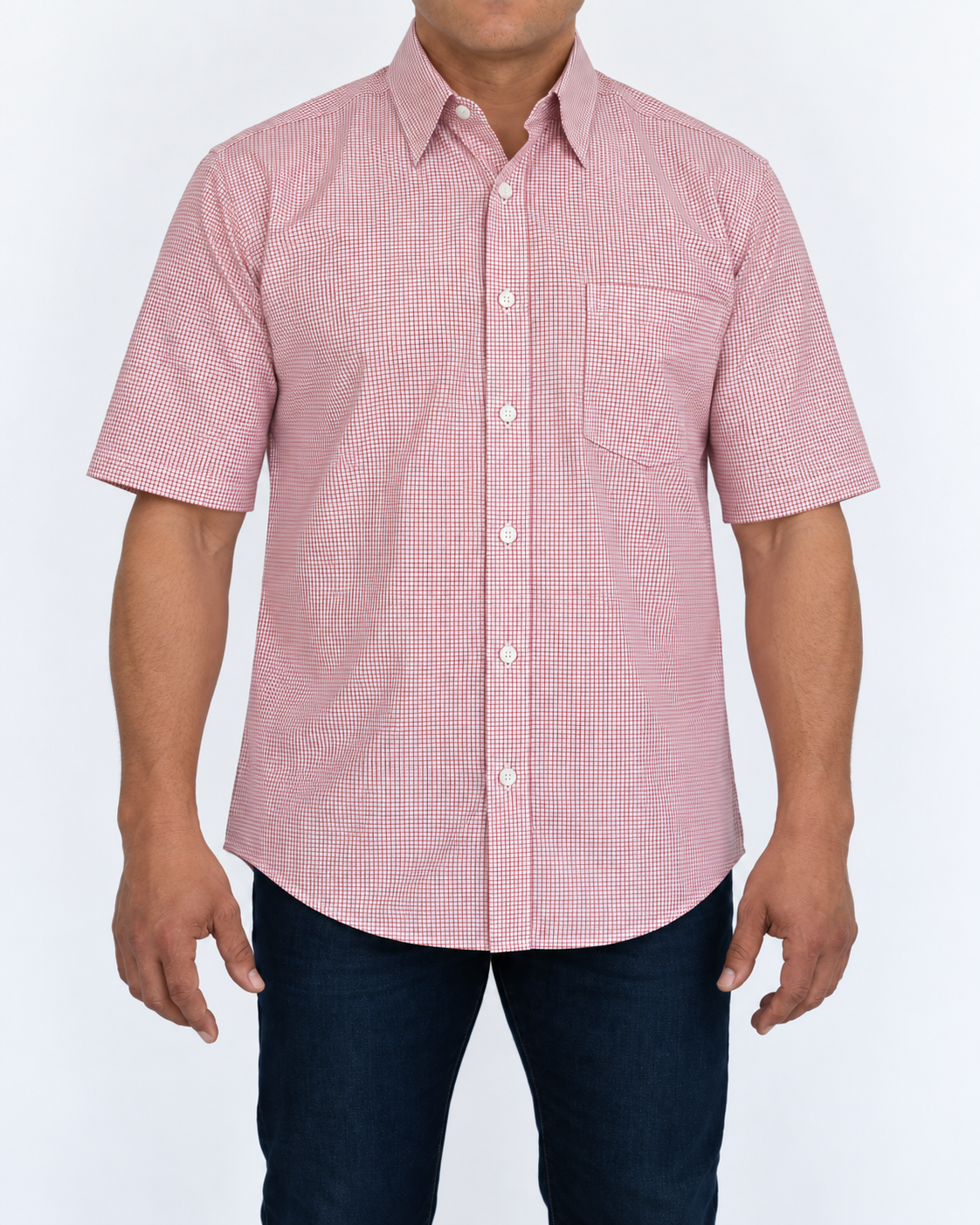 Camisa Hombre Moda Juvenil Modelo 2032 Cuadros Rojo Manga Corta