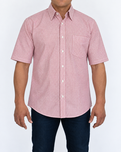 Camisa Hombre Moda Juvenil Modelo 2032 Cuadros Rojo Manga Corta