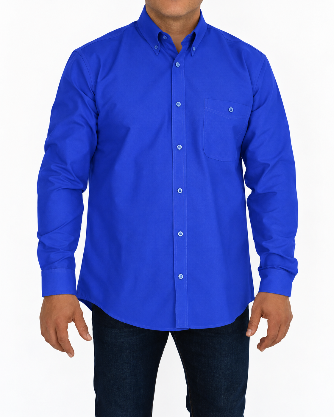 Camisa Hombre Moda Juvenil Modelo 100 Azul Rey Manga Larga