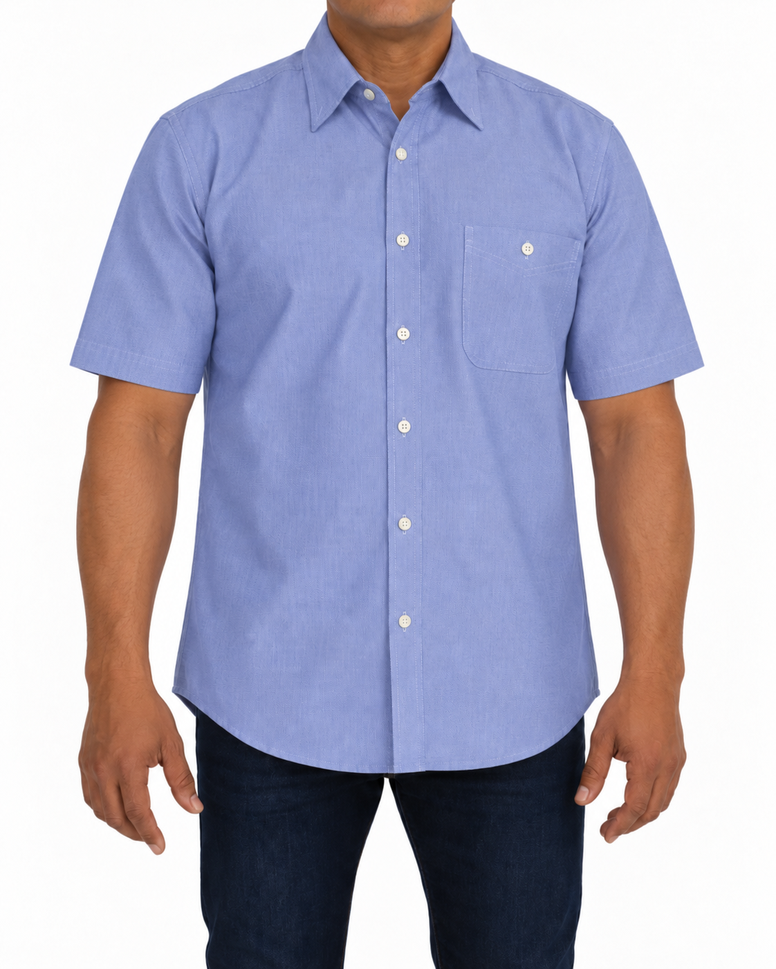Camisa Hombre Moda Juvenil Modelo 100 Azul Oxford Manga Corta