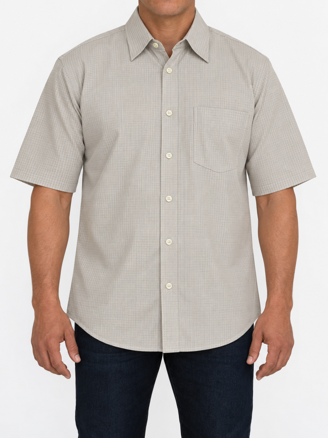 Camisa Hombre Moda Juvenil Modelo 1526 Gris Cuadros Manga Corta