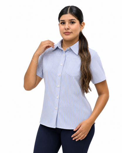 Blusa Manga Corta Modelo - 1551 Azul Rayas