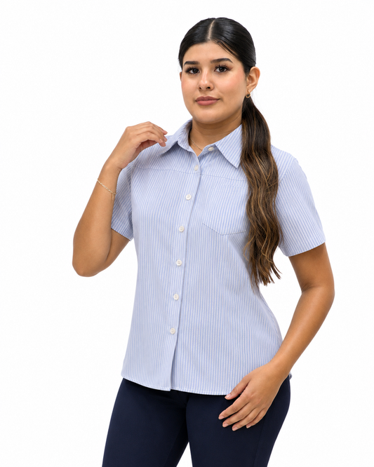Blusa Manga Corta Modelo - 1551 Azul Rayas