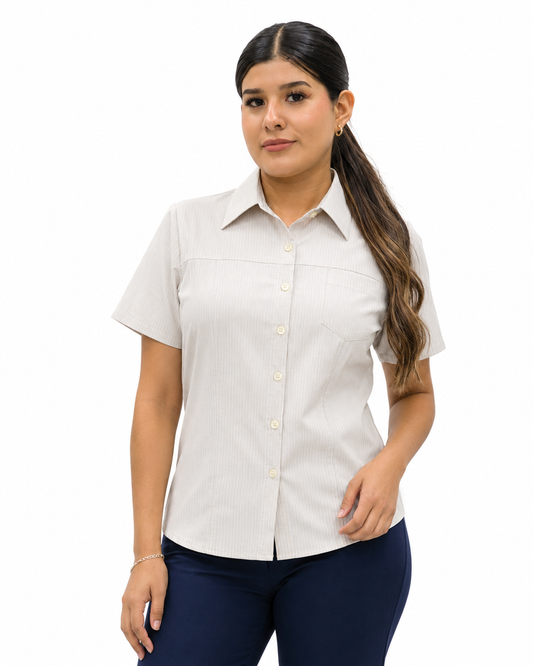 Blusa Manga Corta Modelo - 1529 Gris Rayas