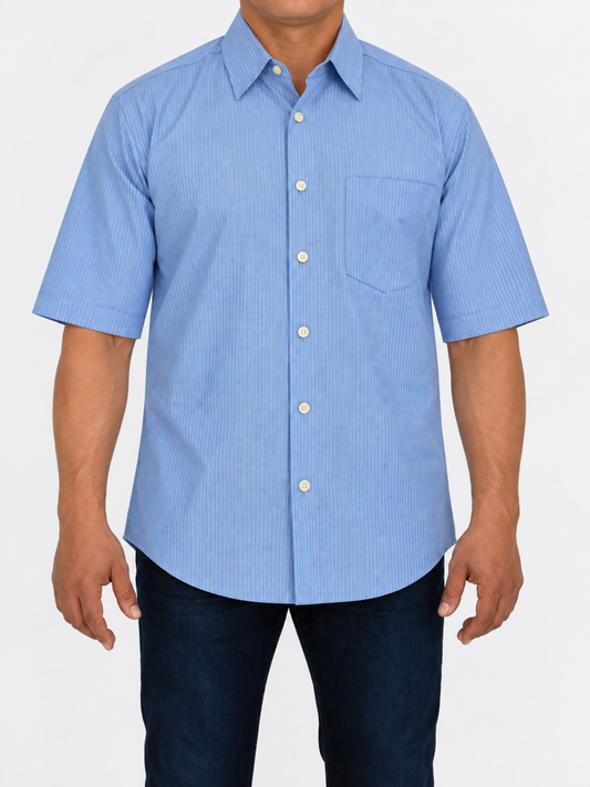Camisa Hombre Moda Juvenil Modelo 1550 Azul Manga Corta